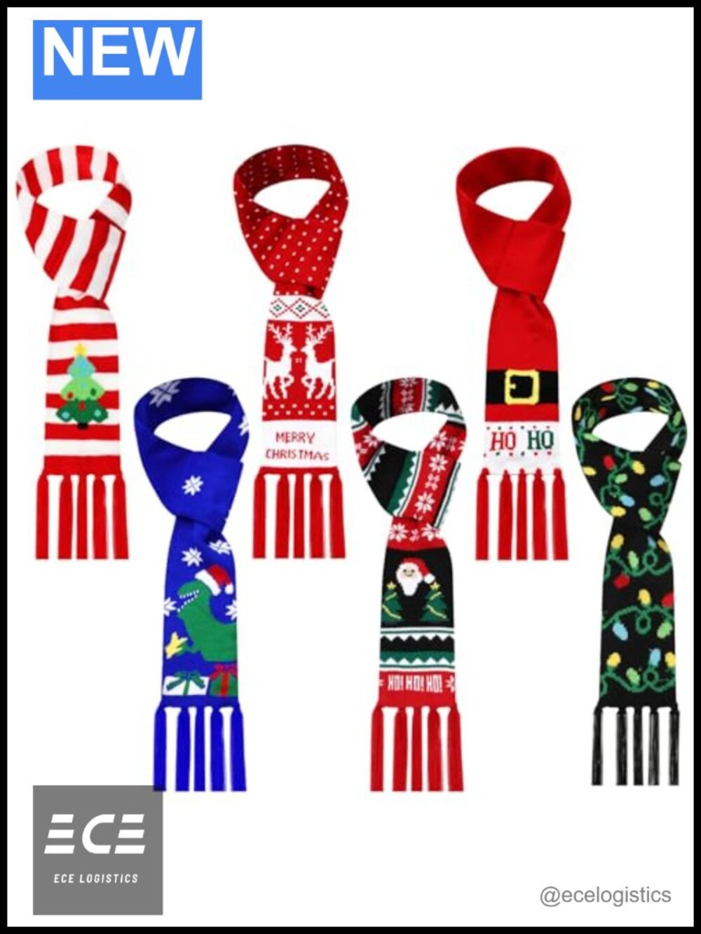 6 Pack Christmas Scarf Set Soft Knitted Acrylic Tassel Holiday Winter Scarves